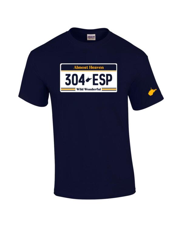 A t-shirt with the number 3 0 4 esp on it.