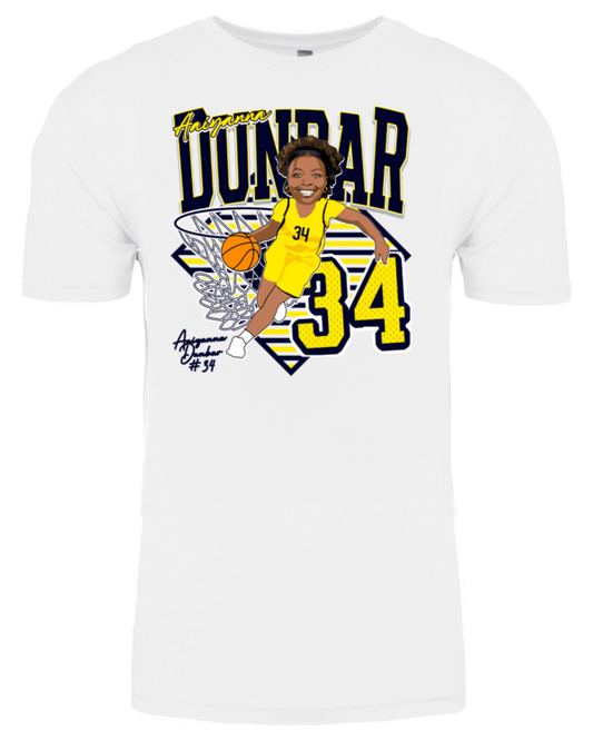 A white t-shirt with a picture of a basketball player.