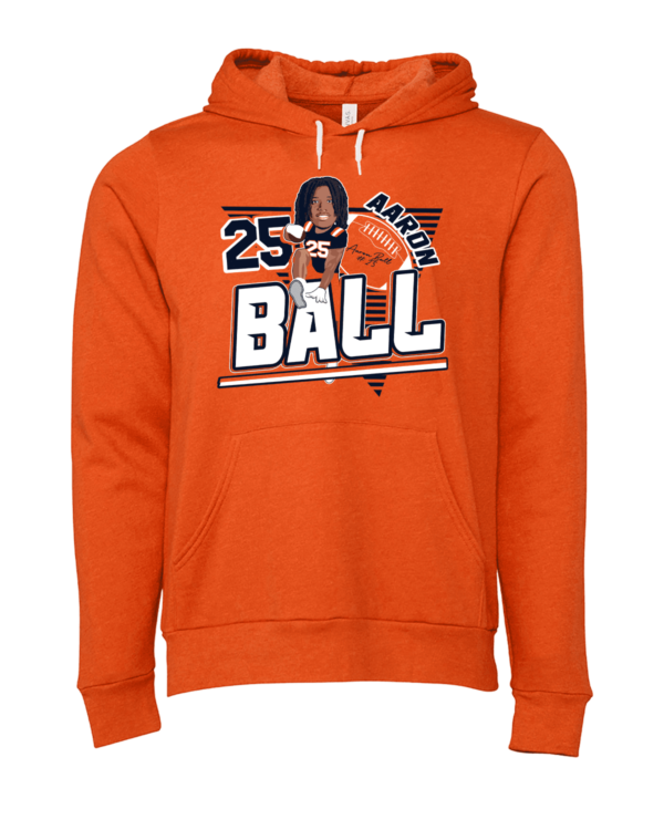 A orange hoodie with an image of a person in the middle.