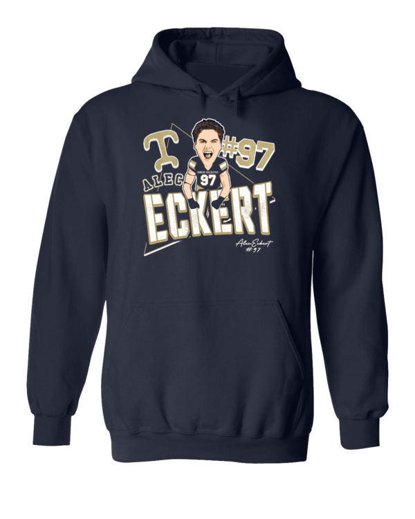 A black hoodie with an image of a man and the words " t. E. Eckert ".