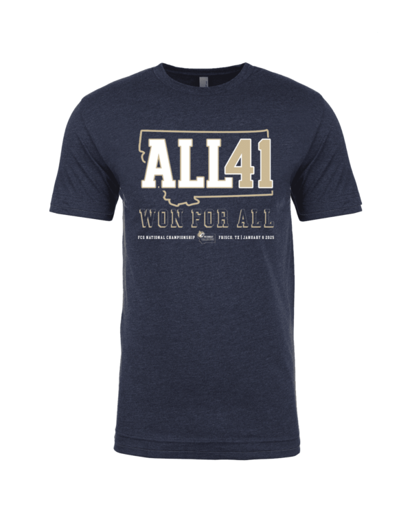 A navy blue t-shirt with the words " all 4 1 " on it.