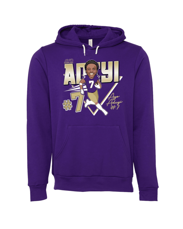 A purple hoodie with an image of a baseball player.