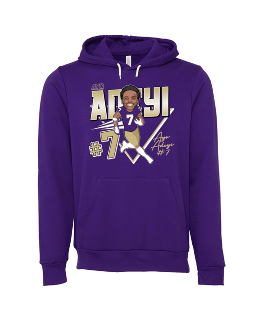 A purple hoodie with an image of a baseball player.