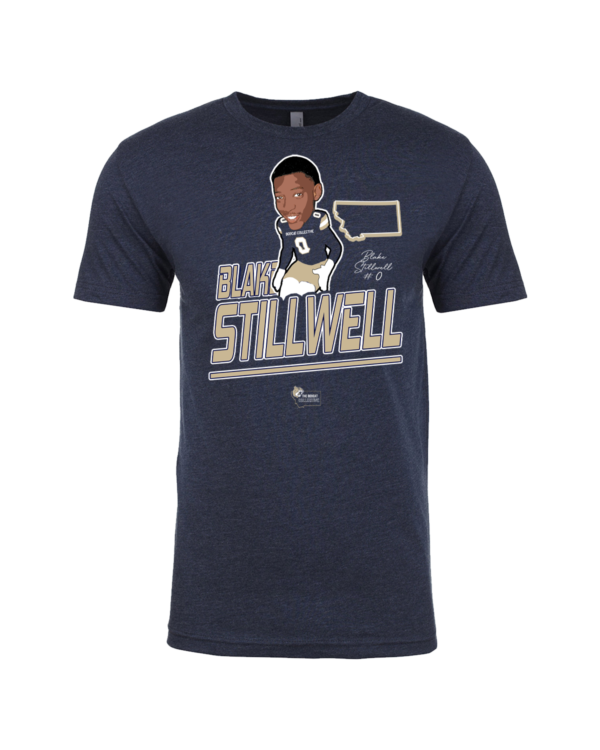 A navy blue t-shirt with an image of a football player.