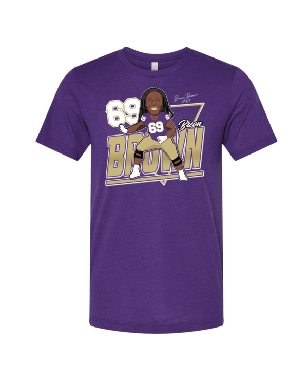 A purple shirt with a picture of a football player.