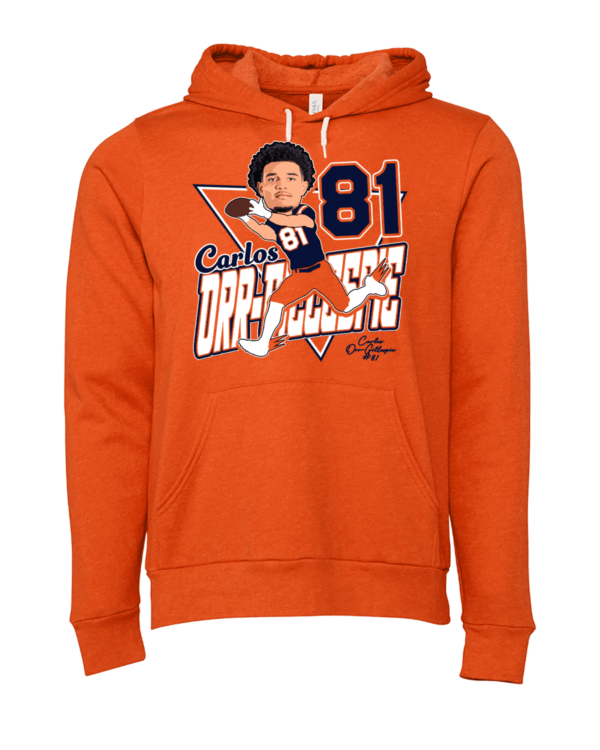 A picture of the front of an orange hoodie.