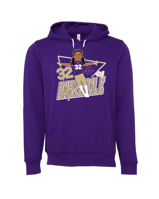 A purple hoodie with a picture of a girl in the middle.