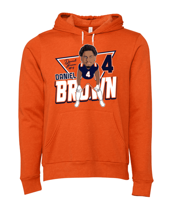 A picture of the front of an orange hoodie.