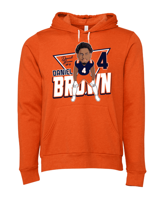 A picture of the front of an orange hoodie.