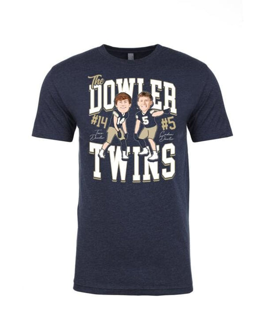 A navy blue t-shirt with the words " the dowler twins ".