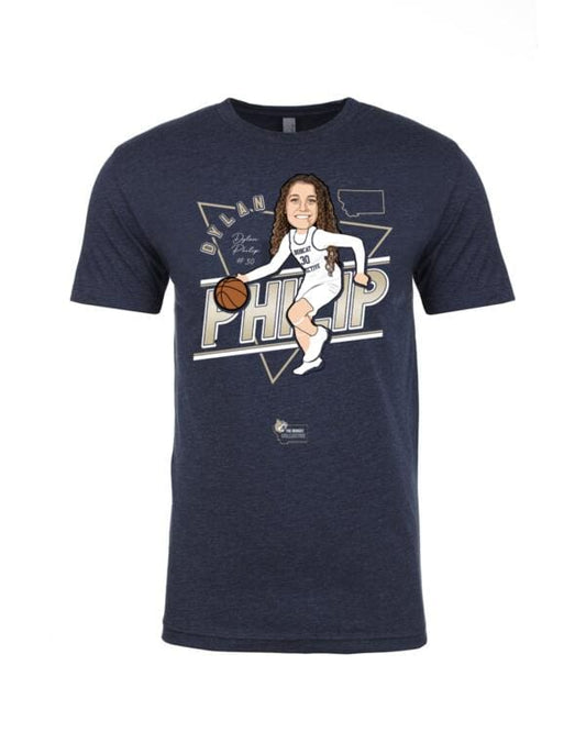 A t-shirt with an illustration of a girl playing basketball.