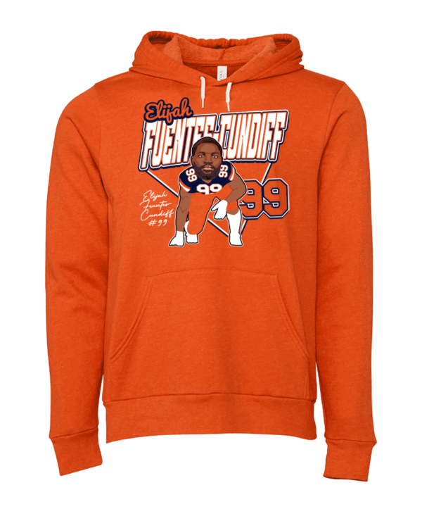 A picture of the front of an orange hoodie.