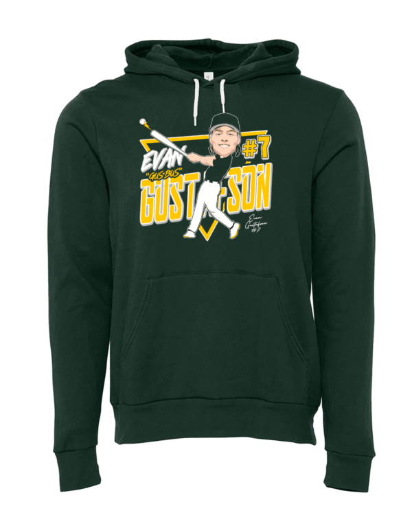 A green hoodie with an image of a baseball player.