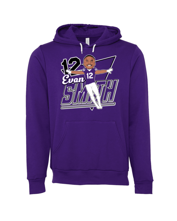 A purple hoodie with an image of a baseball player.