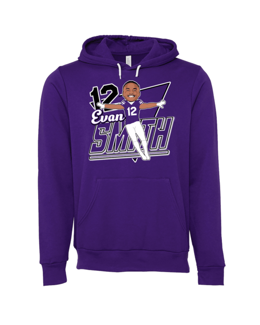 A purple hoodie with an image of a baseball player.