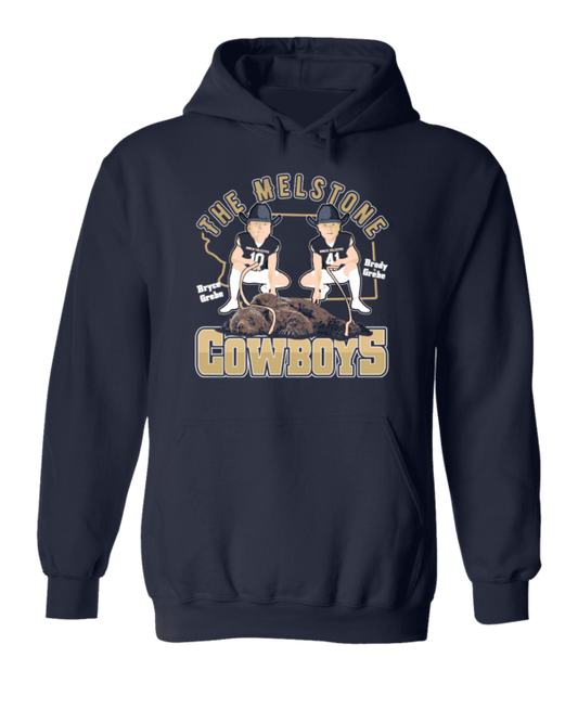 A cowboys sweatshirt with three cowboys on it.