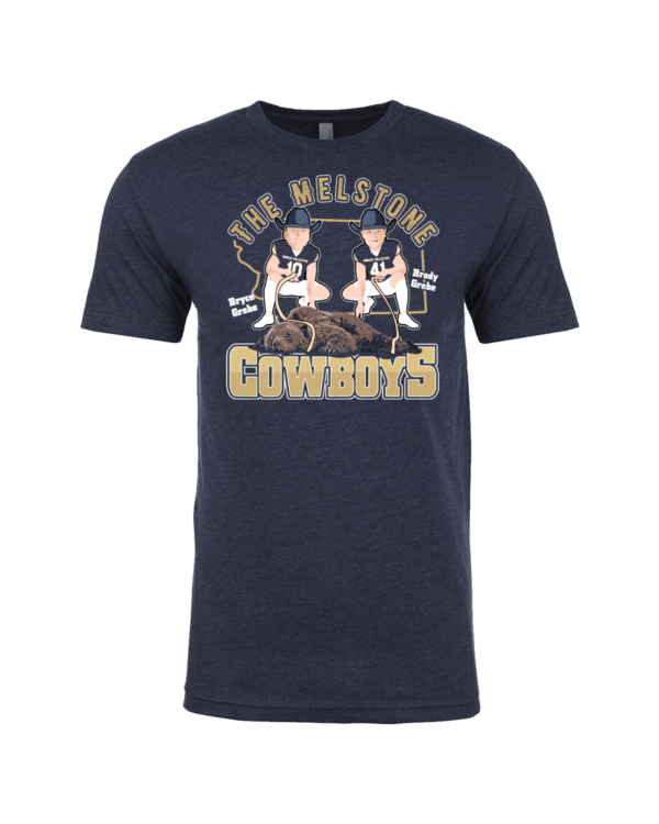 A navy blue t-shirt with the words " cowboys " on it.