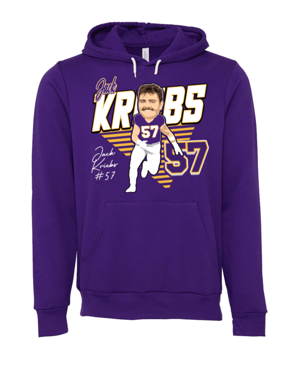 A purple hoodie with an image of a player.