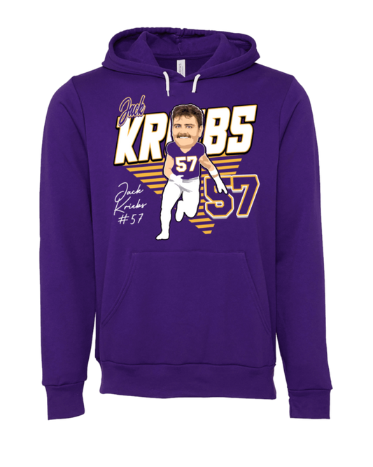 A purple hoodie with an image of a player.