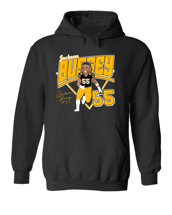 A black hoodie with an image of a player on it.