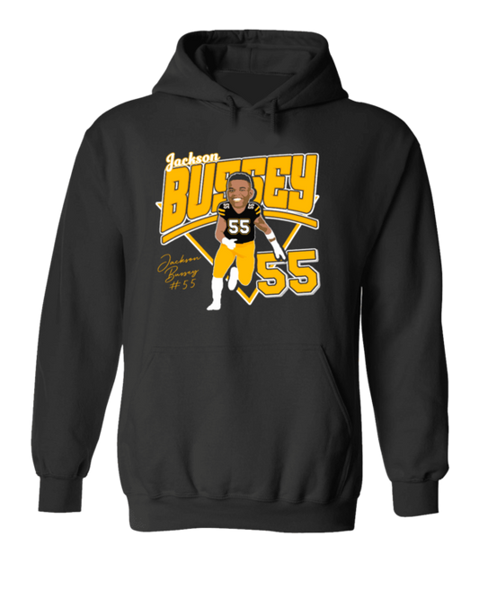 A black hoodie with an image of a player on it.