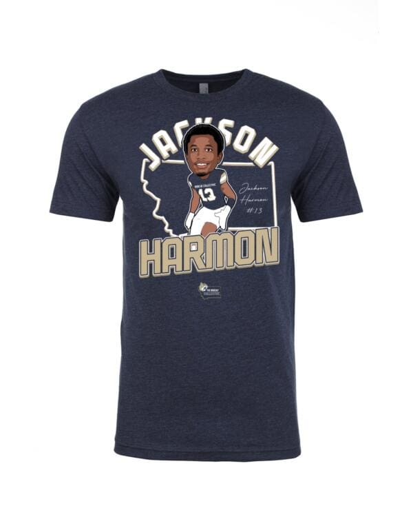 A t-shirt with a picture of jackson harmon.