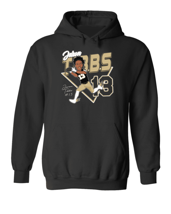 A black hoodie with a picture of a baseball player.