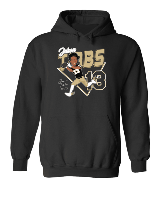 A black hoodie with a picture of a baseball player.