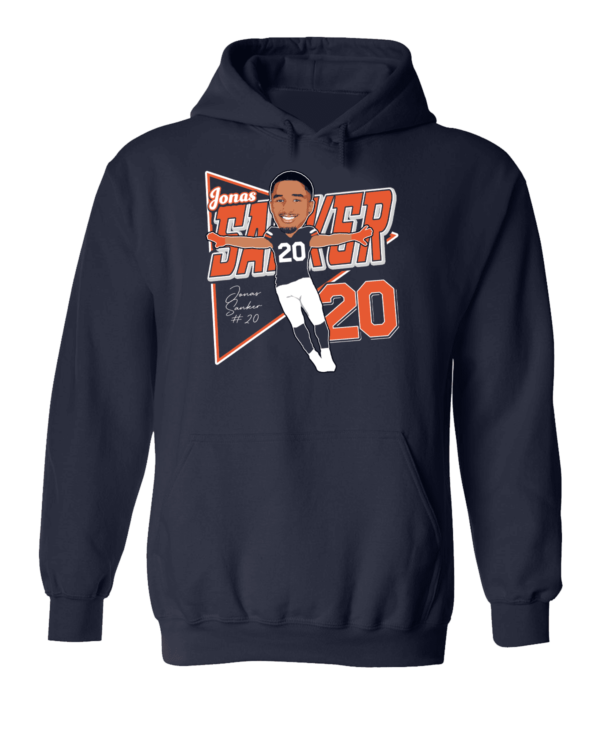 A navy blue hoodie with an image of a football player.