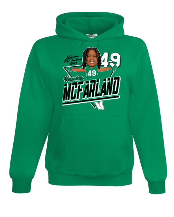 A green hoodie with a picture of a person.