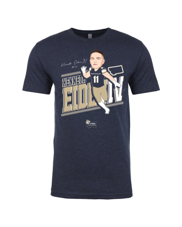 A navy blue t-shirt with an image of a football player.