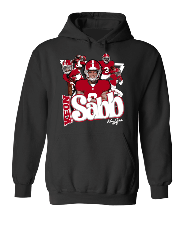 A black hoodie with a picture of a football player.