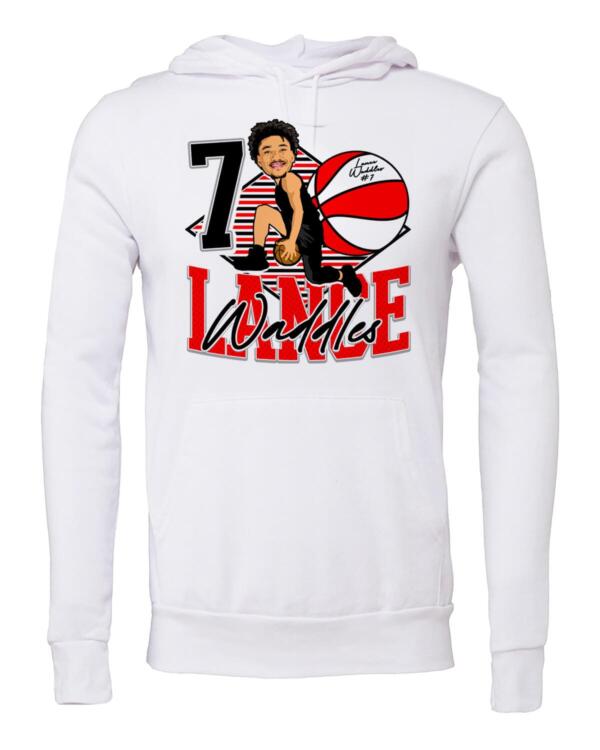 A white hoodie with a picture of a man and the words " 7 0 lane "