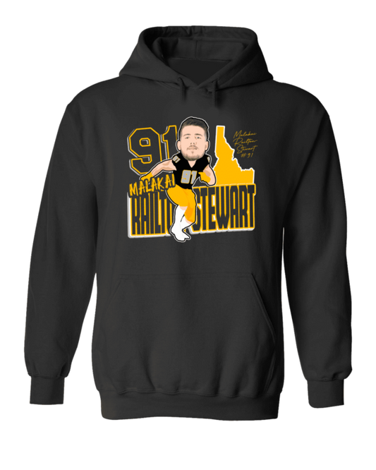 A black hoodie with a caricature of the pittsburgh steelers hall of fame player