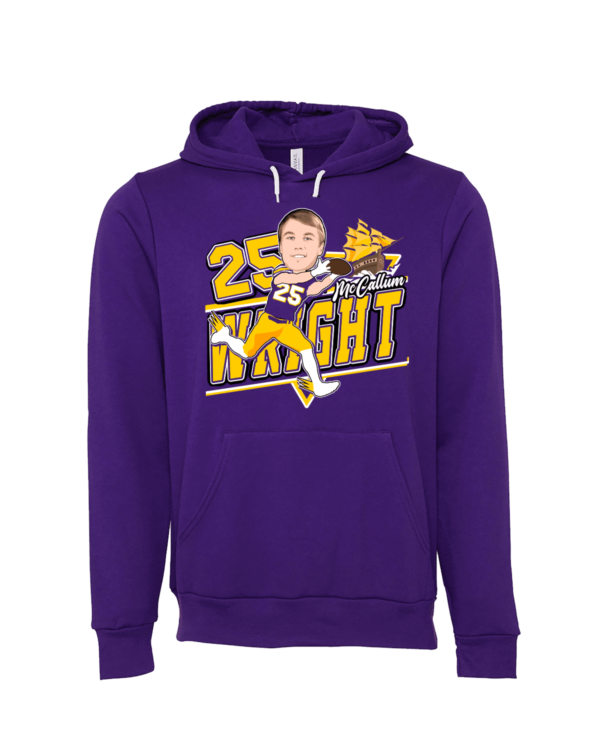 A purple hoodie with a picture of a man on it.