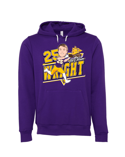 A purple hoodie with a picture of a man on it.