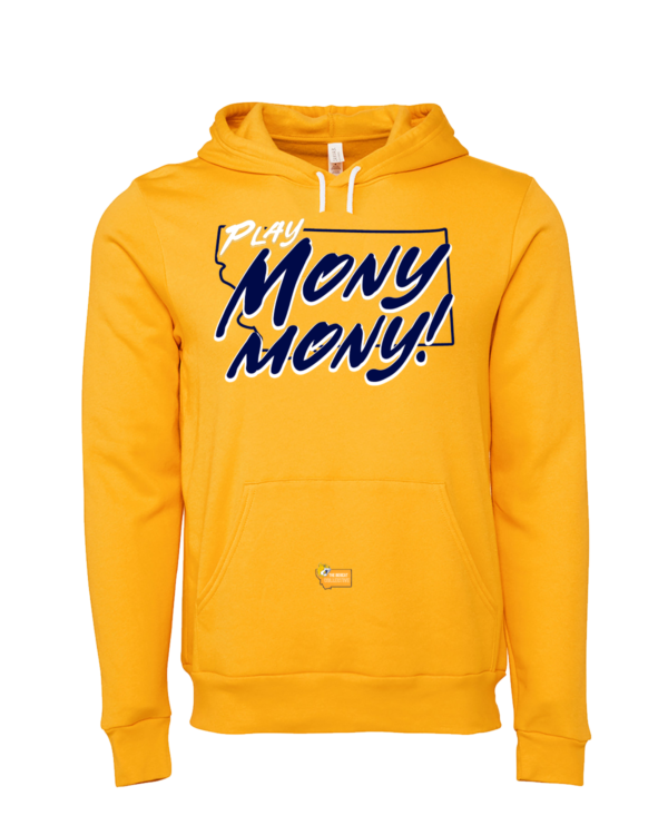 A yellow hoodie with the words mony money written on it.