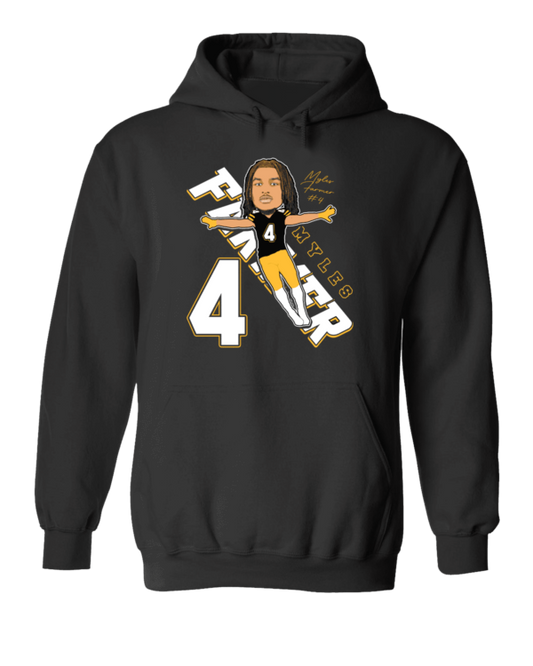 A black hoodie with a cartoon of the pittsburgh steelers