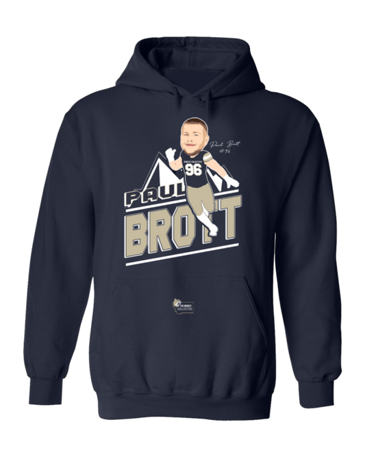 A black hoodie with a caricature of paul brown