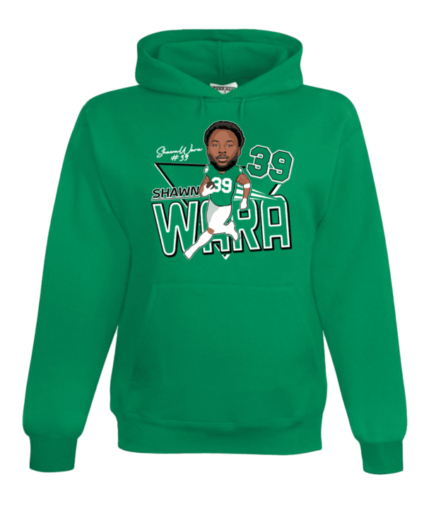 A green hoodie with a picture of a person in the middle.