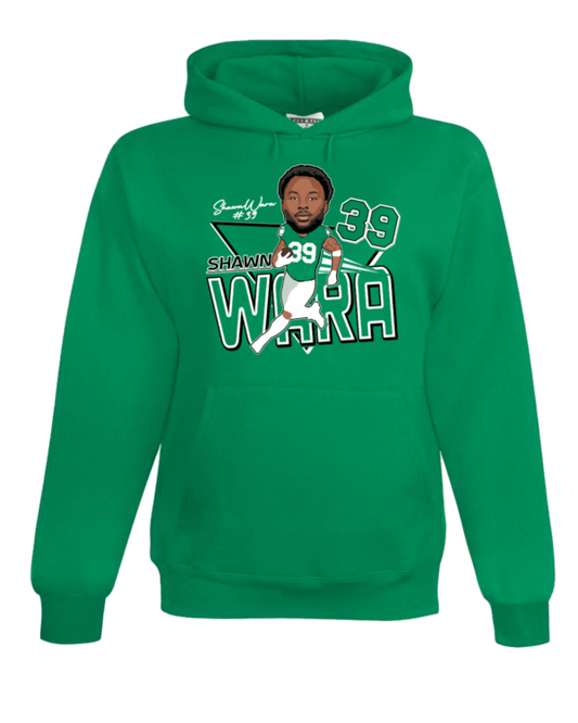 A green hoodie with a picture of a person in the middle.