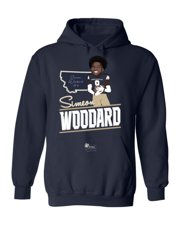 A black hoodie with an image of a man in a football uniform.