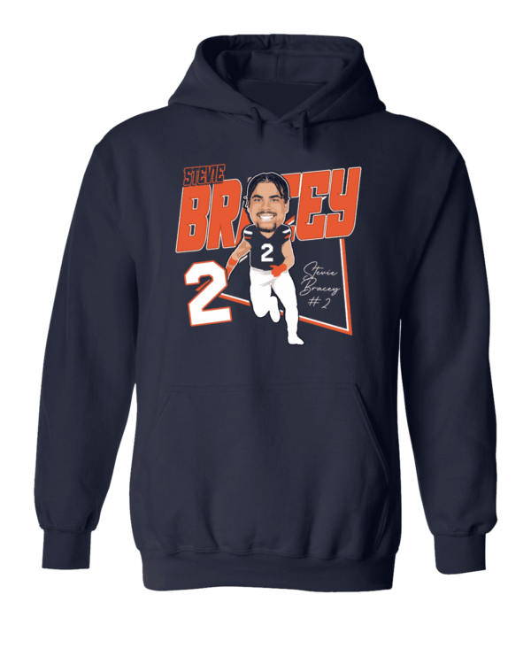 A navy blue hoodie with an image of the broncos mascot