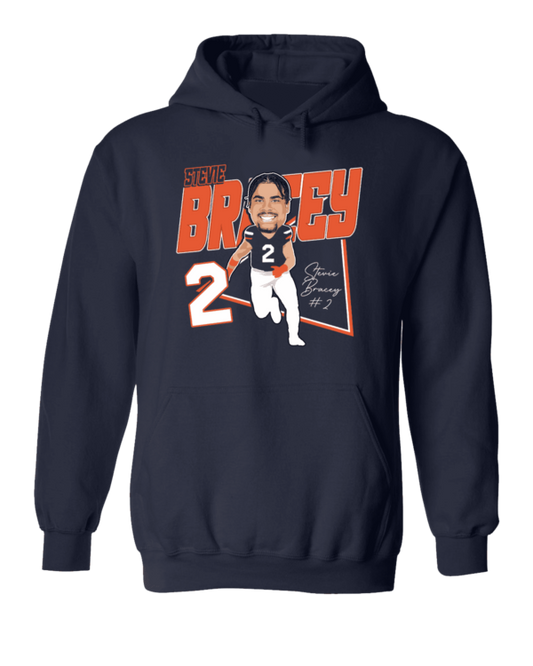 A navy blue hoodie with an image of the broncos mascot