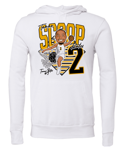 A white sweatshirt with a caricature of snoop dogg.