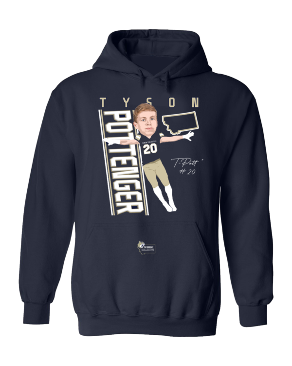 A picture of tyson pottenger is on the front of this hoodie.