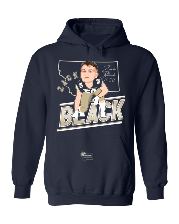 A black hoodie with a picture of a man in the middle.