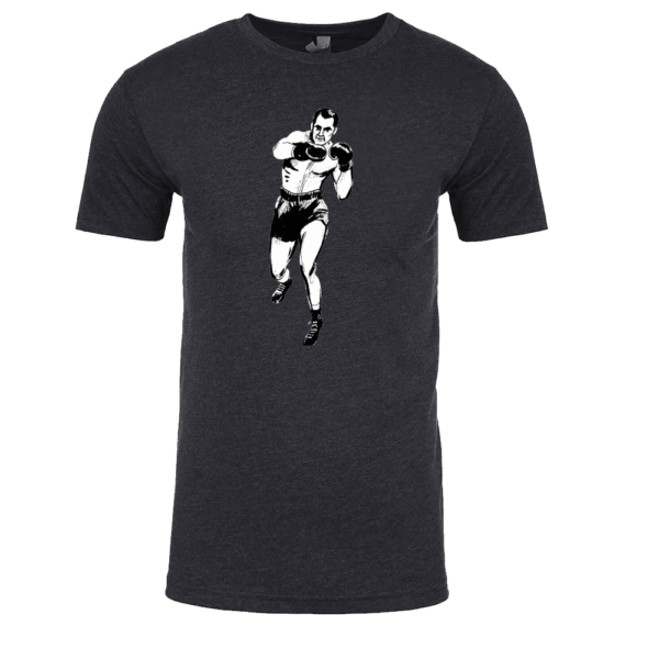 A black shirt with a picture of a man running